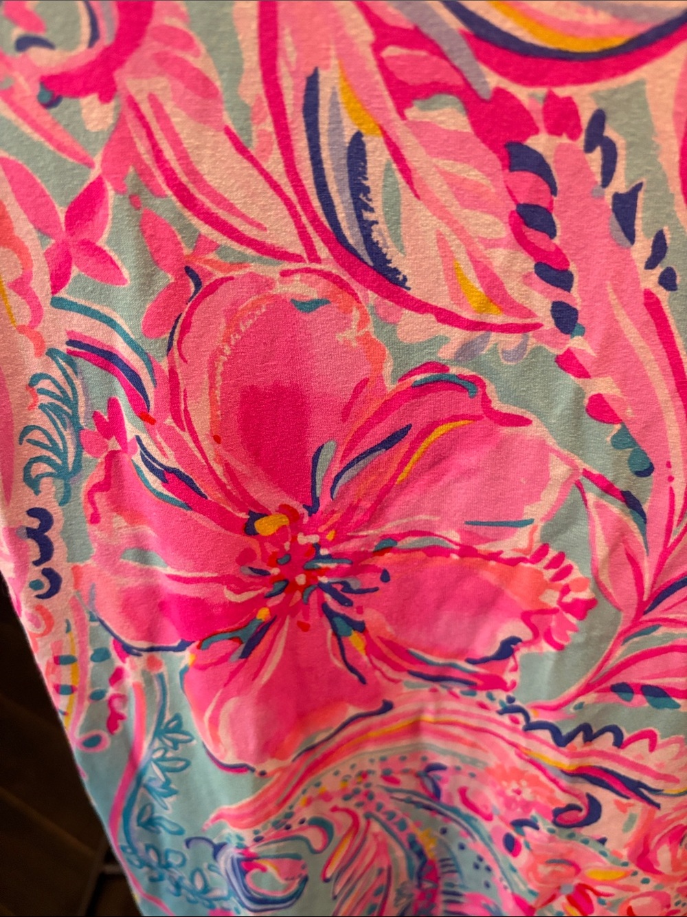 Lilly Pulitzer Pink & Aqua Floral V-Neck Dress XL - Picture 3 of 3